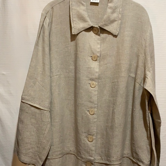 HARVE BERNARD WOMAN SZ 1X JACKET/TUNIC 100% NATURAL COLOR LINEN:LARGE BUTTONS - Picture 1 of 9